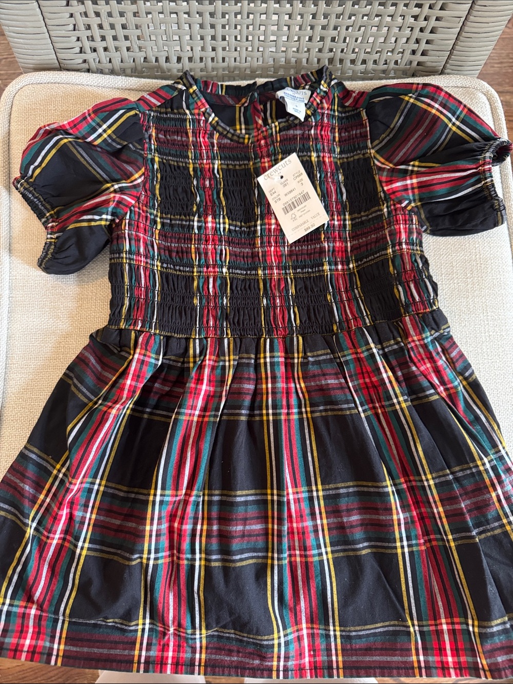 Crewcuts Black Plaid Smocked Puff-Sleeve Dress